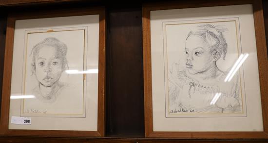 Jill Walker, pair of pencil drawings, Studies of black children, signed and dated 63, 29 x 22cm.